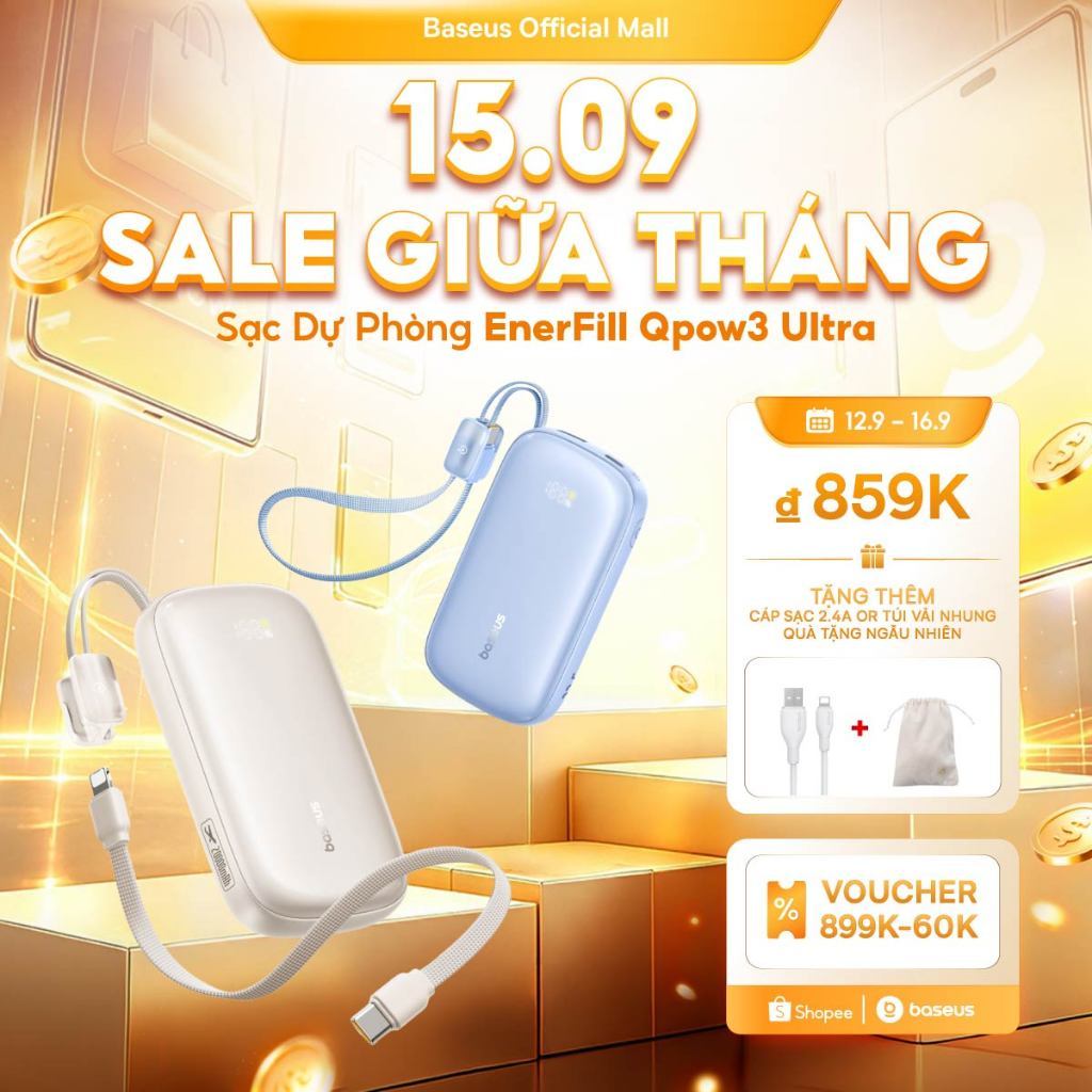 [Chứng nhận 3C MỚI] Baseus EnerFill FC21 Qpow 3 Ultra Digital Display Power Bank với cáp có thể tháo rời 10000mAh / 20000mAh 22,5W