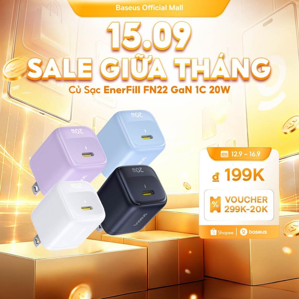 Củ sạc nhanh BASEUS PD 20W GaN5 1C thích hợp cho i14 13 12 pro max