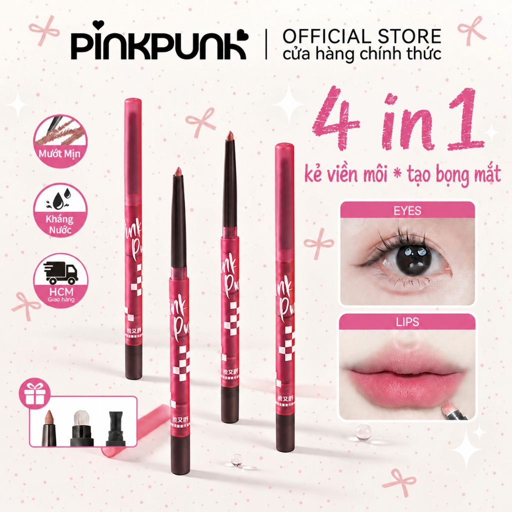 (COD) PinkPunk Chì Kẻ Viền Môi Đa Năng Pinkpunk Magic Line 4in1 – Kẻ Viền Môi, Vẽ Bọng Mắt, Mở Góc Mắt, Tạo Khối Mũi