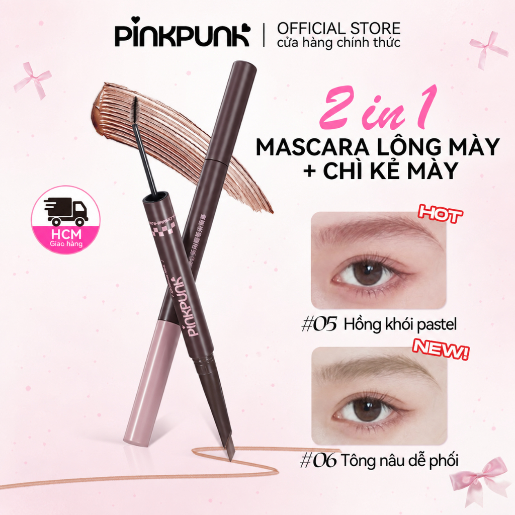 Mascara Lông Mày 2 đầu PinkPunk Chì kẻ mày Tự Nhiên 8 Màu Chống Nước & Nhòe Không Lem(280mg + 1.5g)