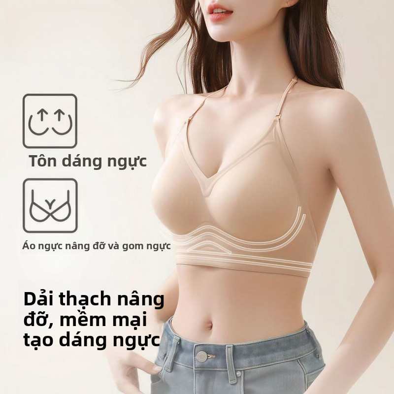 Áo Lót Dây Cổ Đen Nữ Dáng Lưng Chữ U Lộ Lưng Thiết Kế Chéo Sau Nâng Ngực Nhỏ Không Dệt Viền Siêu Liền Da Kiểu Nền Che Khuyết Điểm