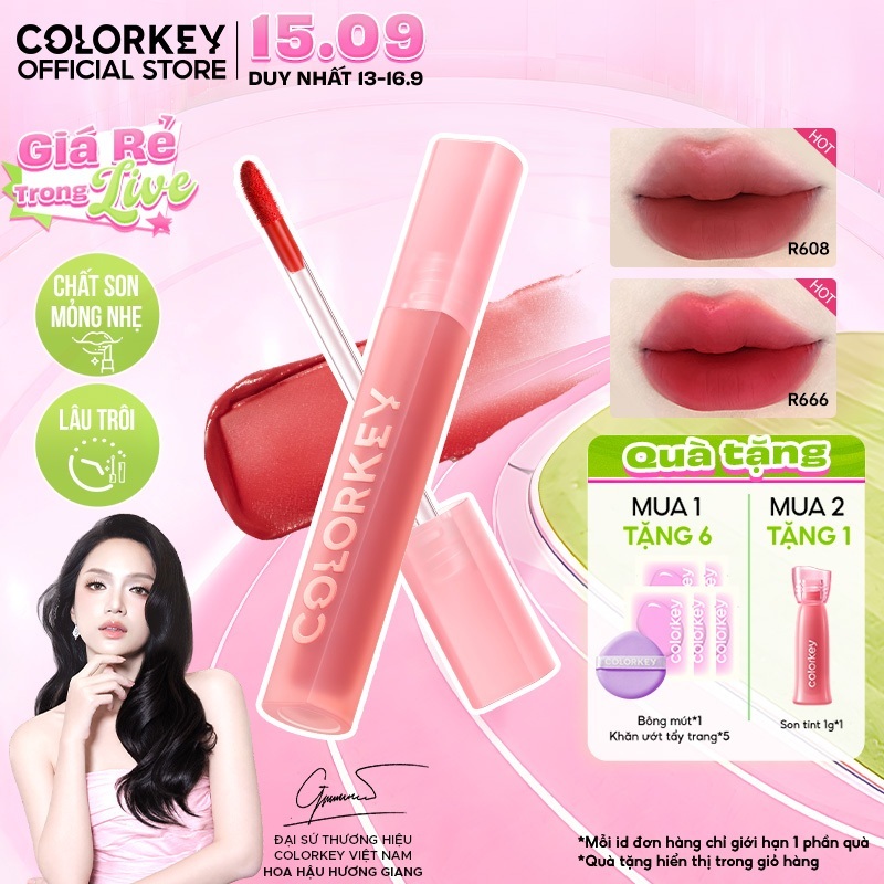 Son Kem Nhung Lì COLORKEY Velvet, Bền Màu Dễ Tán, Nhẹ Môi 2.5g