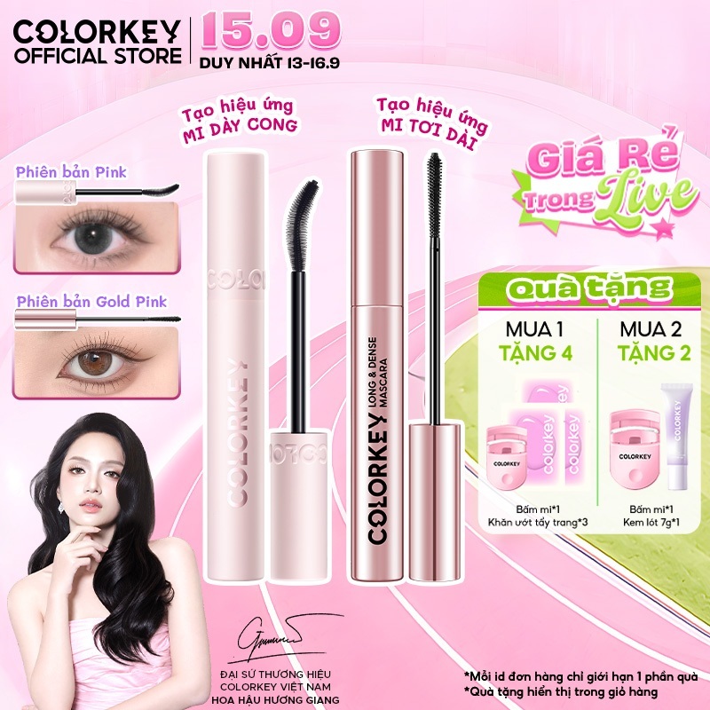 Mascara COLORKEY Chuốt Mi Dài Tơi Tự Nhiên, Cong Mi, Kháng Nước Lâu Trôi 24H