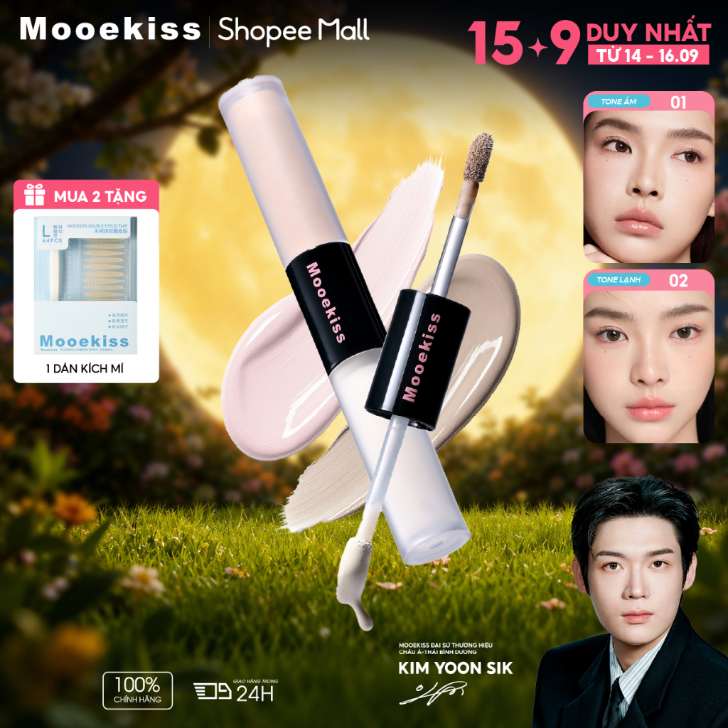 Contour Mooekiss 2 Đầu 2.5g+2.5g, Tạo Khối & Highlight, Dễ Tán, Lâu Trôi, Định Hình Khuôn Mặt [KIM YOON SIK]