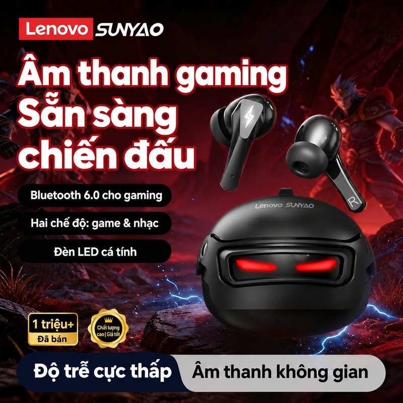 Tai nghe không dây Lenovo Sunyao GT101 Tai nghe chơi game có độ trễ thấp 45ms có âm thanh không gian Màn hình LED 30H Thời gian chơi Bluetooth 6.0 | BigBuy360 - bigbuy360.vn