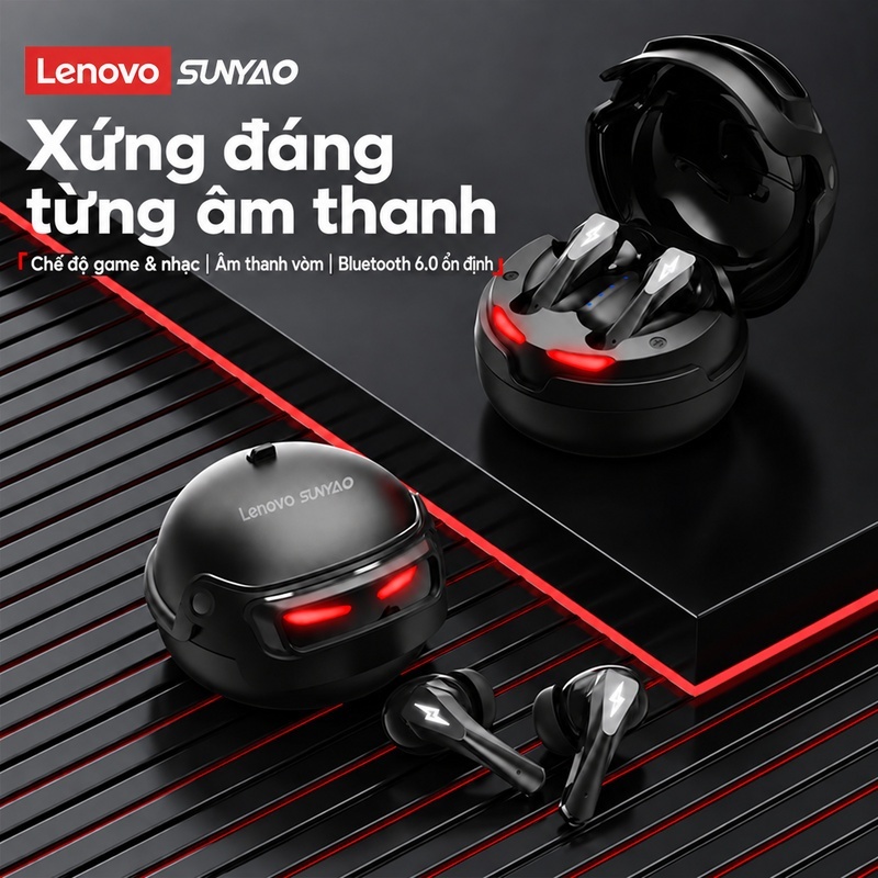 Tai nghe không dây Lenovo Sunyao GT101 Tai nghe chơi game có độ trễ thấp 45ms có âm thanh không gian Màn hình LED 30H Thời gian chơi Bluetooth 6.0 | BigBuy360 - bigbuy360.vn