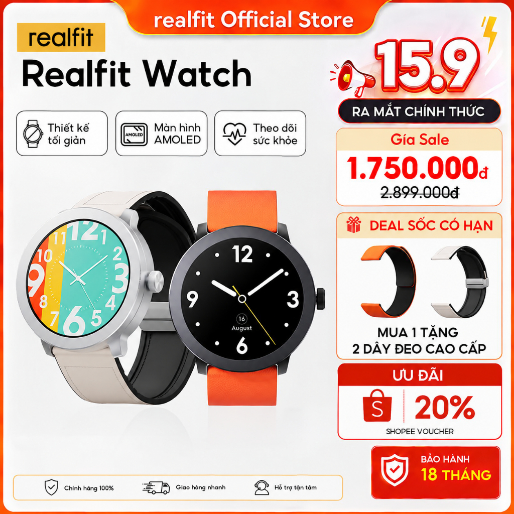 【Strava】Đồng Hồ Thông Minh REALFIT WATCH | Màn hình AMOLED 1,43 | Gọi Bluetooth | Theo dõi sức khỏe | Tuổi thọ pin lên đến 14 ngày