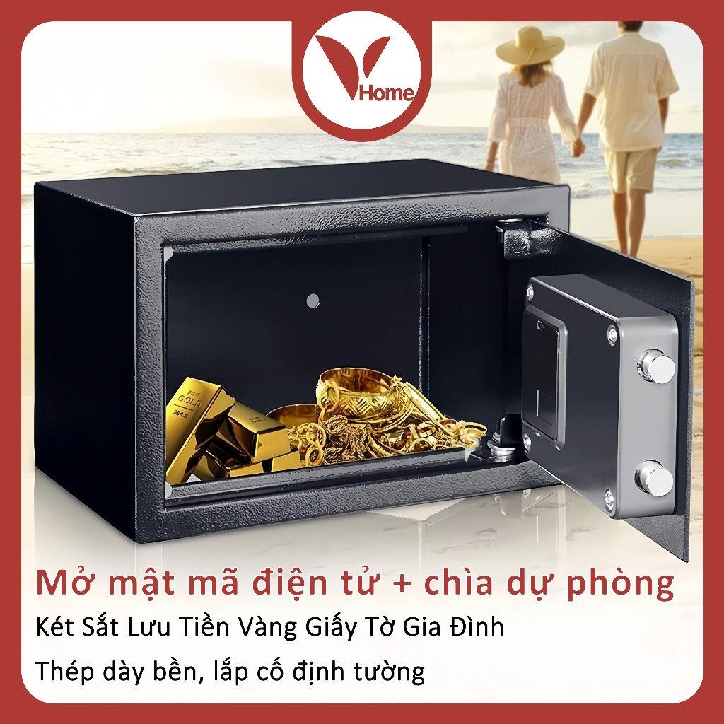 Hộ Gia Đình Điện Tử An Toàn Mật Khẩu Chống Trộm + Chìa Khóa Dự Phòng Mở Đĩa Thép Dày Có Thể Được Bảo Quản Trên Tường Vàng Tiền Mặt Tài Liệu Vhome