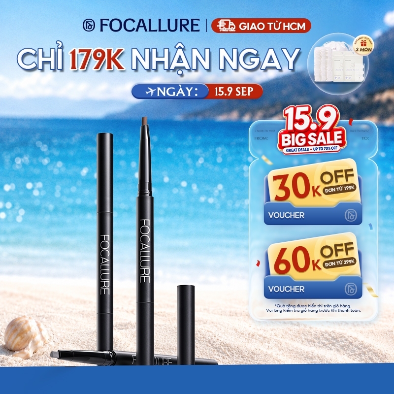 Bút kẻ lông mày FOCALLURE 3 màu sắc tùy chọn bền màu lâu trôi chống thấm nước