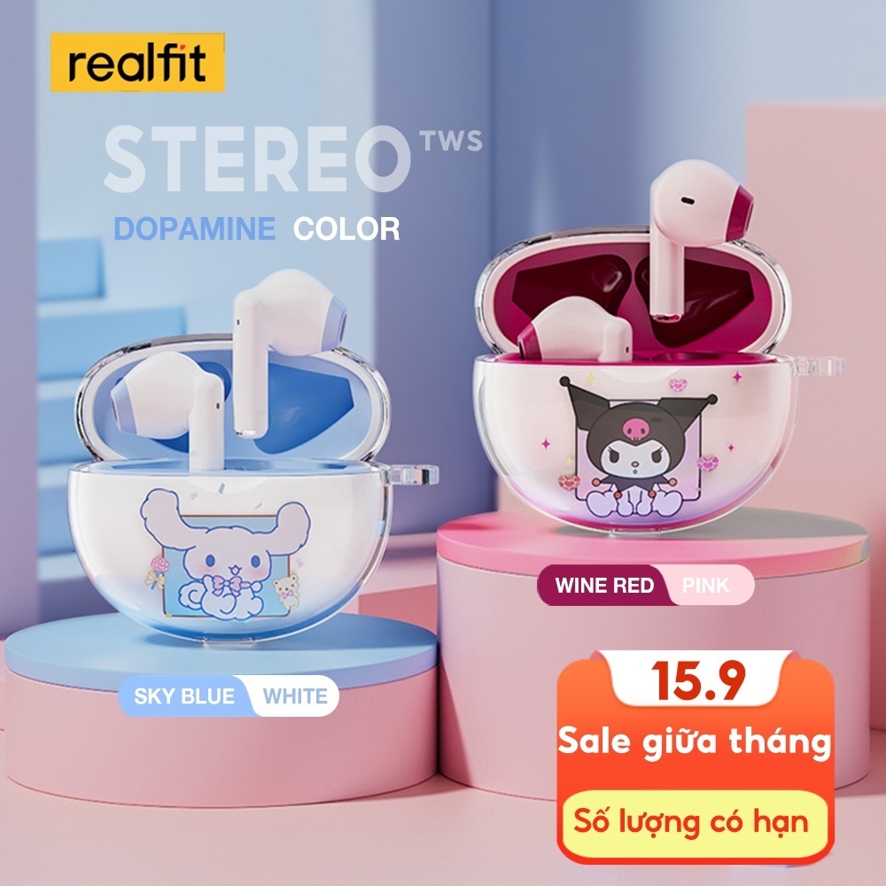 Tai nghe Bluetooth Realfit F2 Âm thanh nổi HIFI Âm trầm tuyệt vời với Mic tai nghe dễ thương