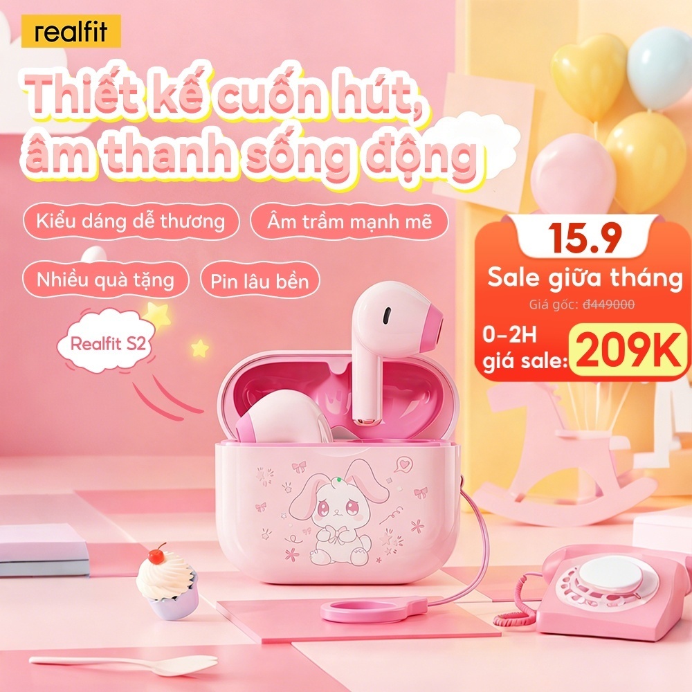 Tai nghe Bluetooth REALFIT S2 Mini | Điều khiển App | Êm tai | Chế độ Ngủ | Thiết kế Dopamine