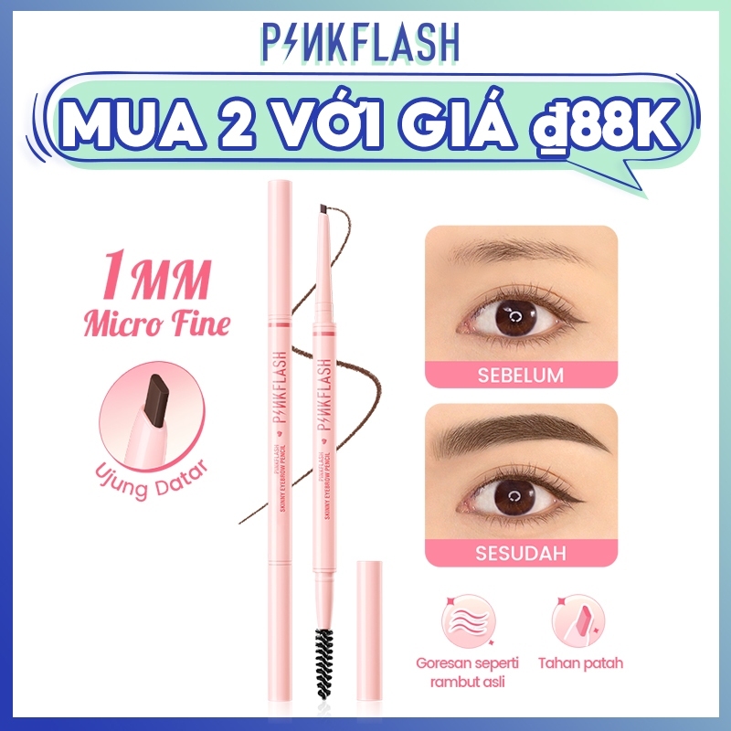 PINKFLASH Găng Tay Hở Ngón Màu Hồng Xinh Xắn #SkinnyLine Bút Chì Kẻ Lông Mày Hai Đầu 1mm Có Thể Thu Gọn Chống Nước Lâu Trôi Không Nhòe