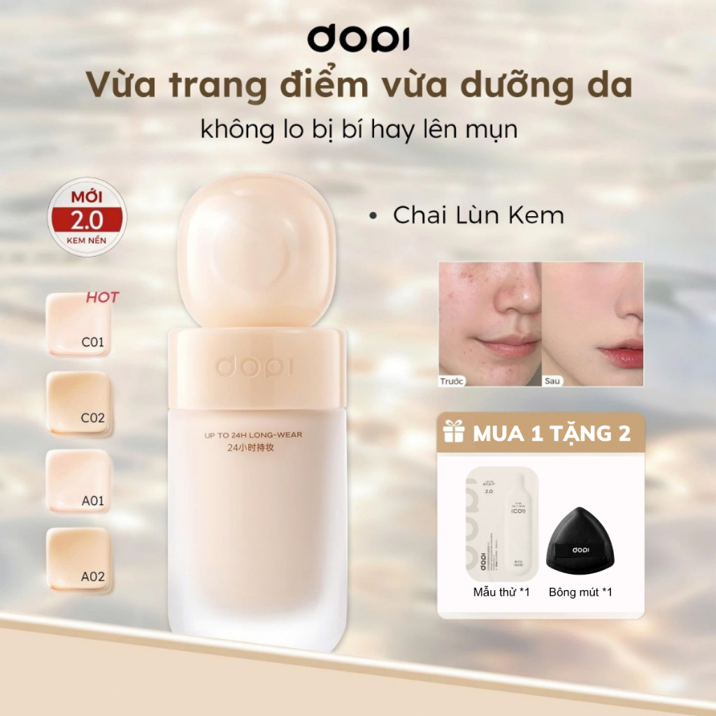 (Mới) Kem Nền Chăm Sóc Da DOPI - Độ Phủ Toàn Diện Nhẹ, Kiểm Soát Dầu Lâu Dài 24H, Chống Thấm Nước, Không Chìa Khóa & Che Khuyết Điểm