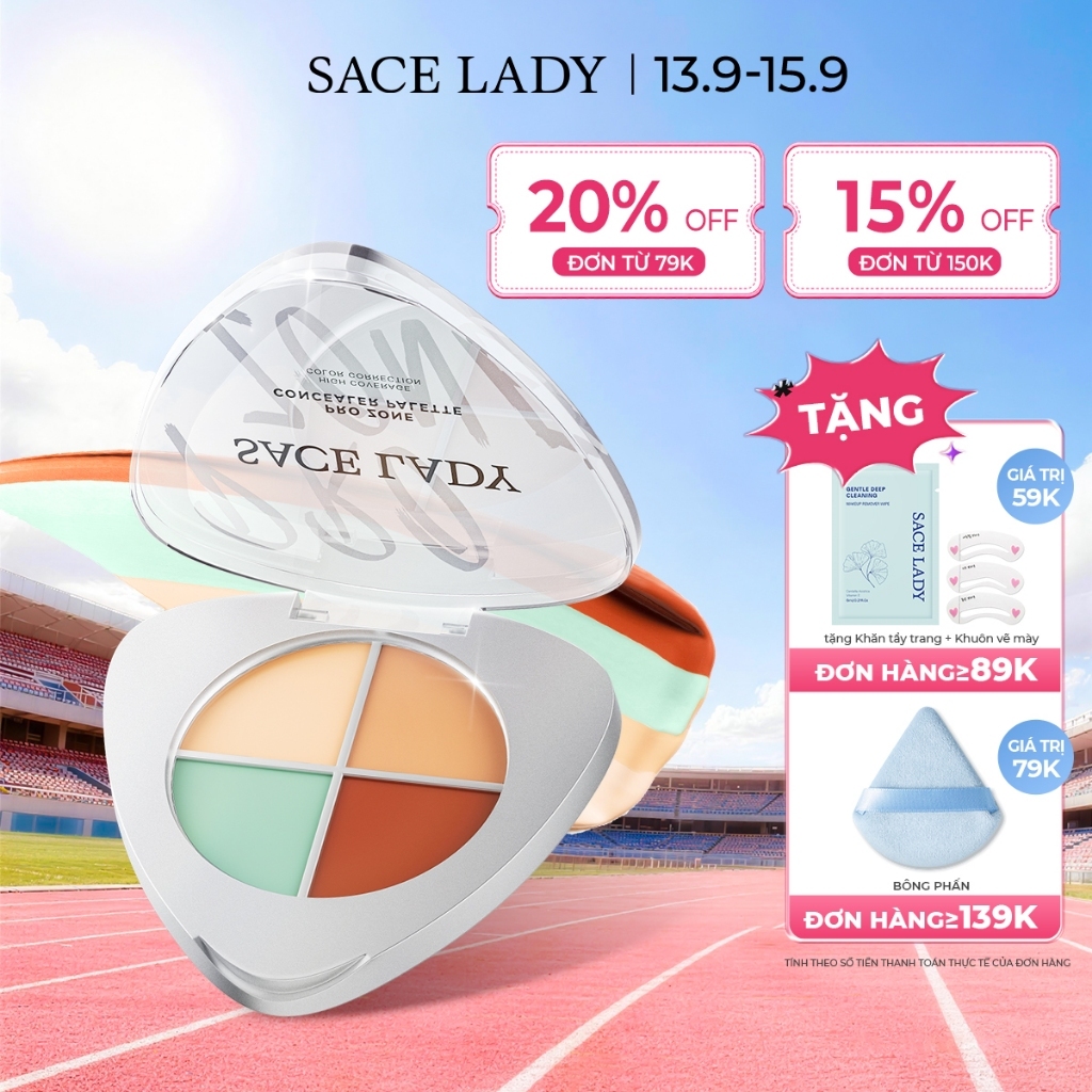 Bảng Kem Che Khuyết điểm SACE LADY Chống Thấm Nước Giúp Hiệu Chỉnh Màu Da 5.6g