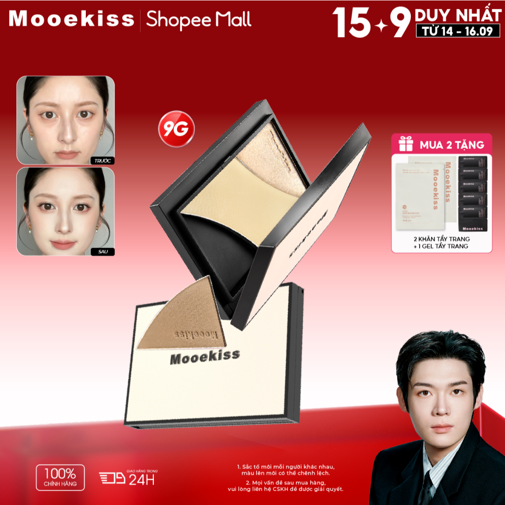 Bảng Tạo Khối Mooekiss 3 Màu 9g, Contour & Highlight, Dễ Tán, Tự Nhiên, Lâu Trôi
