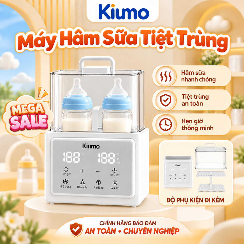 Kiumo Máy Hâm Sữa Cho Bé 5in1 Bình Hâm Sữa Thông Minh Rã Đông Tiệt Trùng, Hâm Đồ Ăn LED Hẹn Giờ 24H