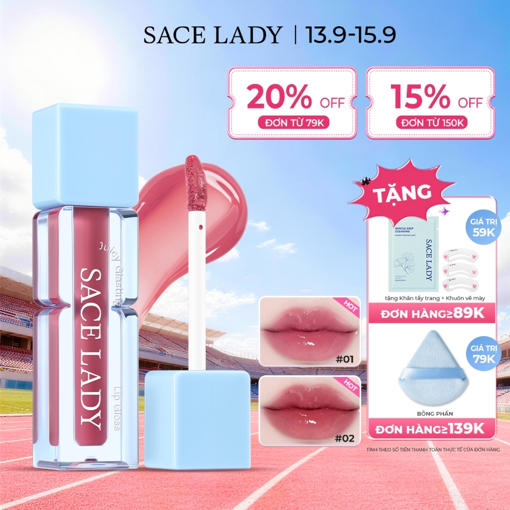 Son Bóng SACE LADY Dưỡng ẩm Căng Bóng Trang điểm Môi Mềm Mịn Juicy 2.7g