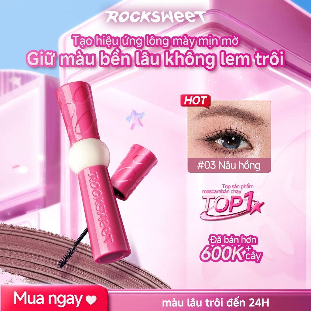 LIVE ROCKSWEET Mascara Lông Mày 2.0 – Họa Tiết Mờ Nhung Cho Lông Mày Trông Tự Nhiên, Chống Thấm Nước, Chống Mồ Hôi, Chống Nhòe. Một Cú Vuốt Mang Lại Màu Sắc Phong Phú, Thân Thiện Với Người Mới Bắt Đầu
