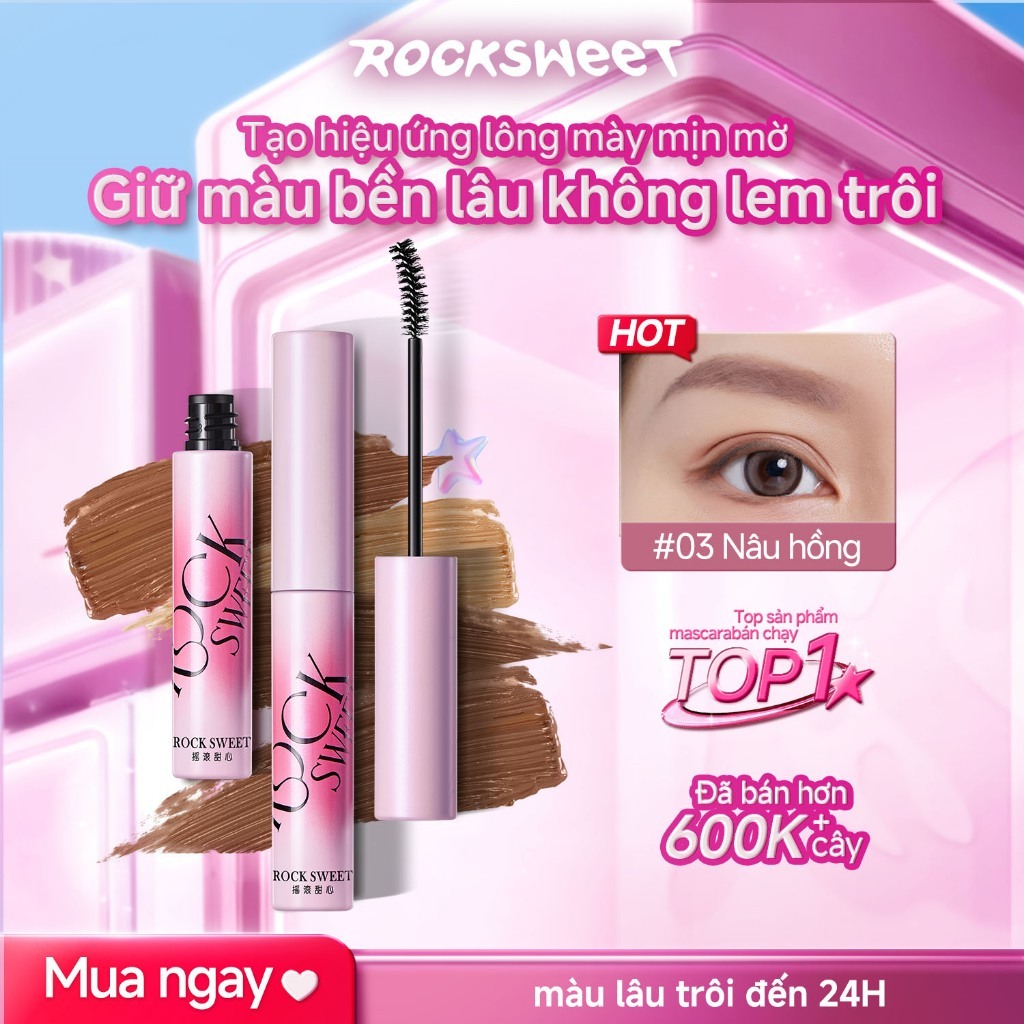 ROCKSWEET RS Mascara Lông Mày – Nhung Mỏng Và Bền, Có Lông Mày Hoang Dã, Lông Mày Bền, Màu Cà Phê Sữa, Chống Bẩn