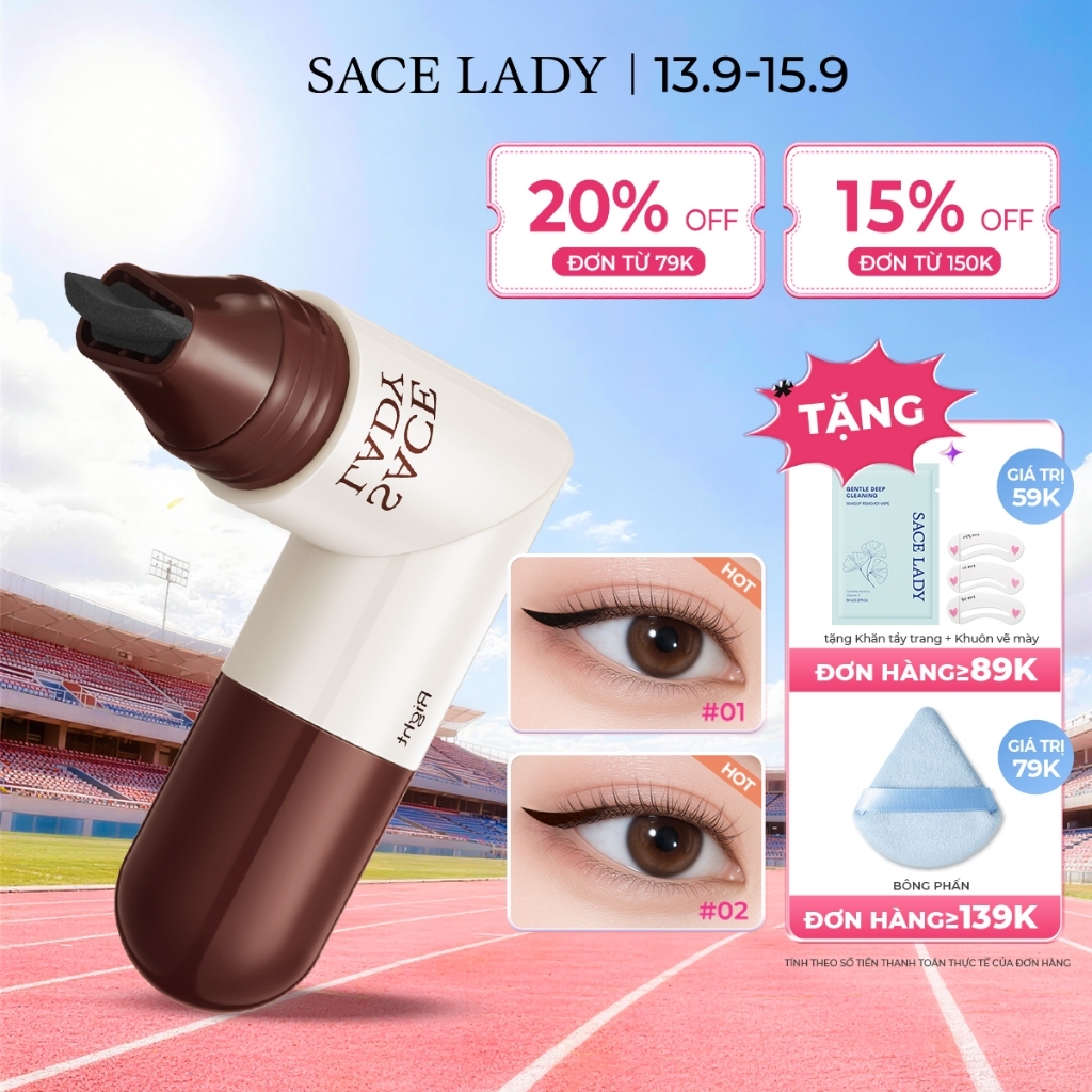 SACELADY Bút kẻ mắt hai đầu lâu trôi tiện dụng dạng in cả mắt trái & phải 2,8g