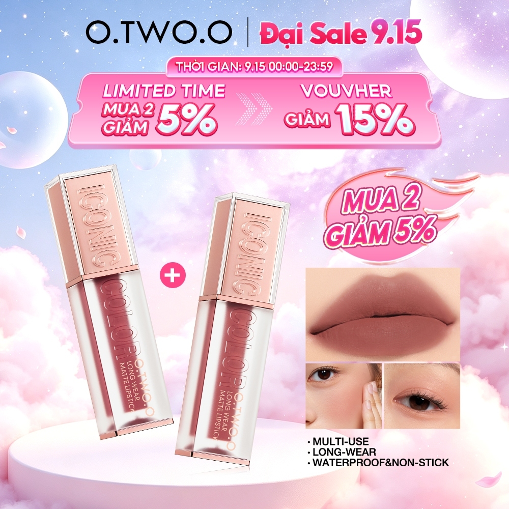 O.two.o 8 Màu Cao Cấp Cao Cấp Nhung Mờ Môi Bùn Nhẹ Mịn Chống Thấm Nước Đa Năng