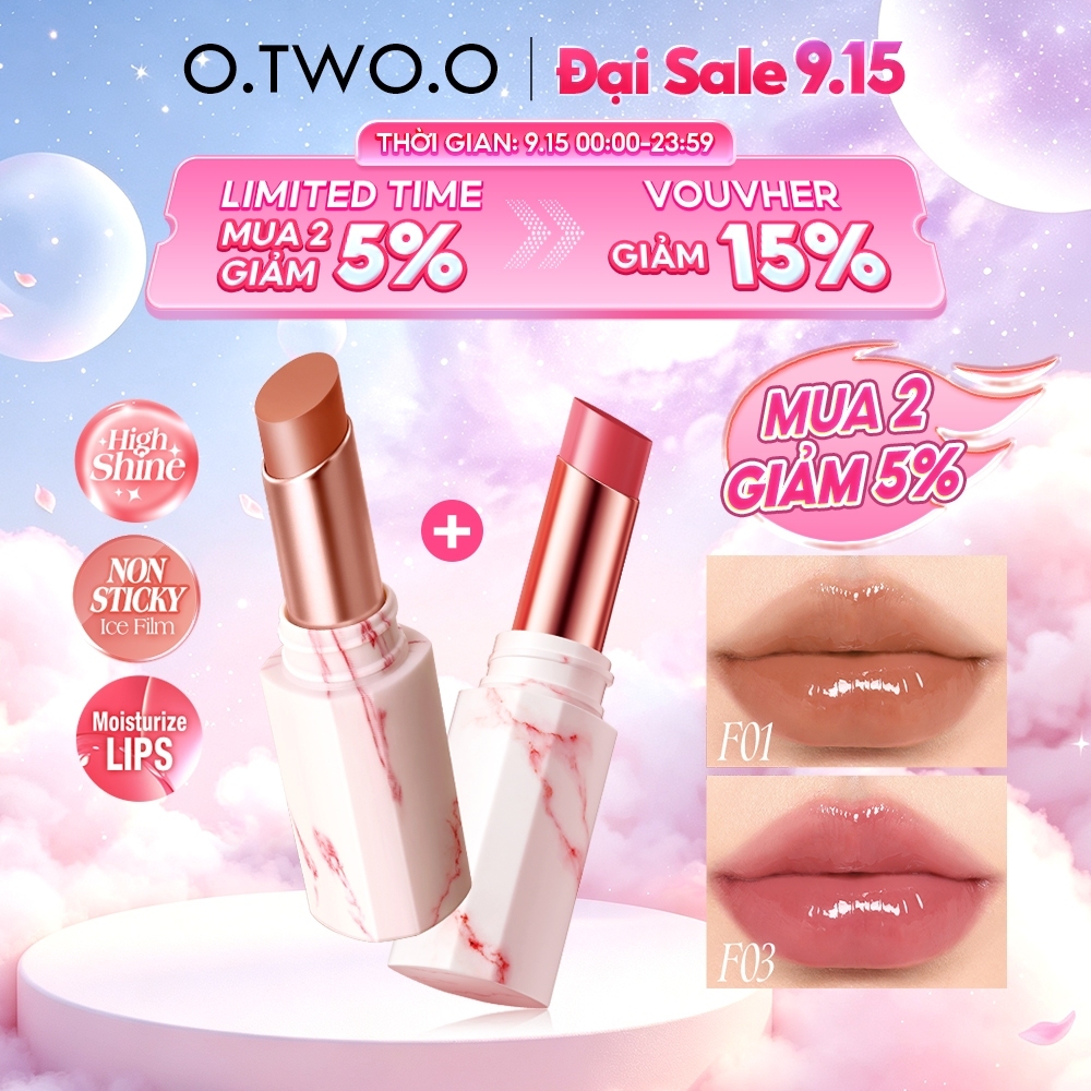 O.TWO.O Son Môi Gương Dưỡng Ẩm Lâu Dài Không Dính Độ Bóng Cao Hydrating Môi