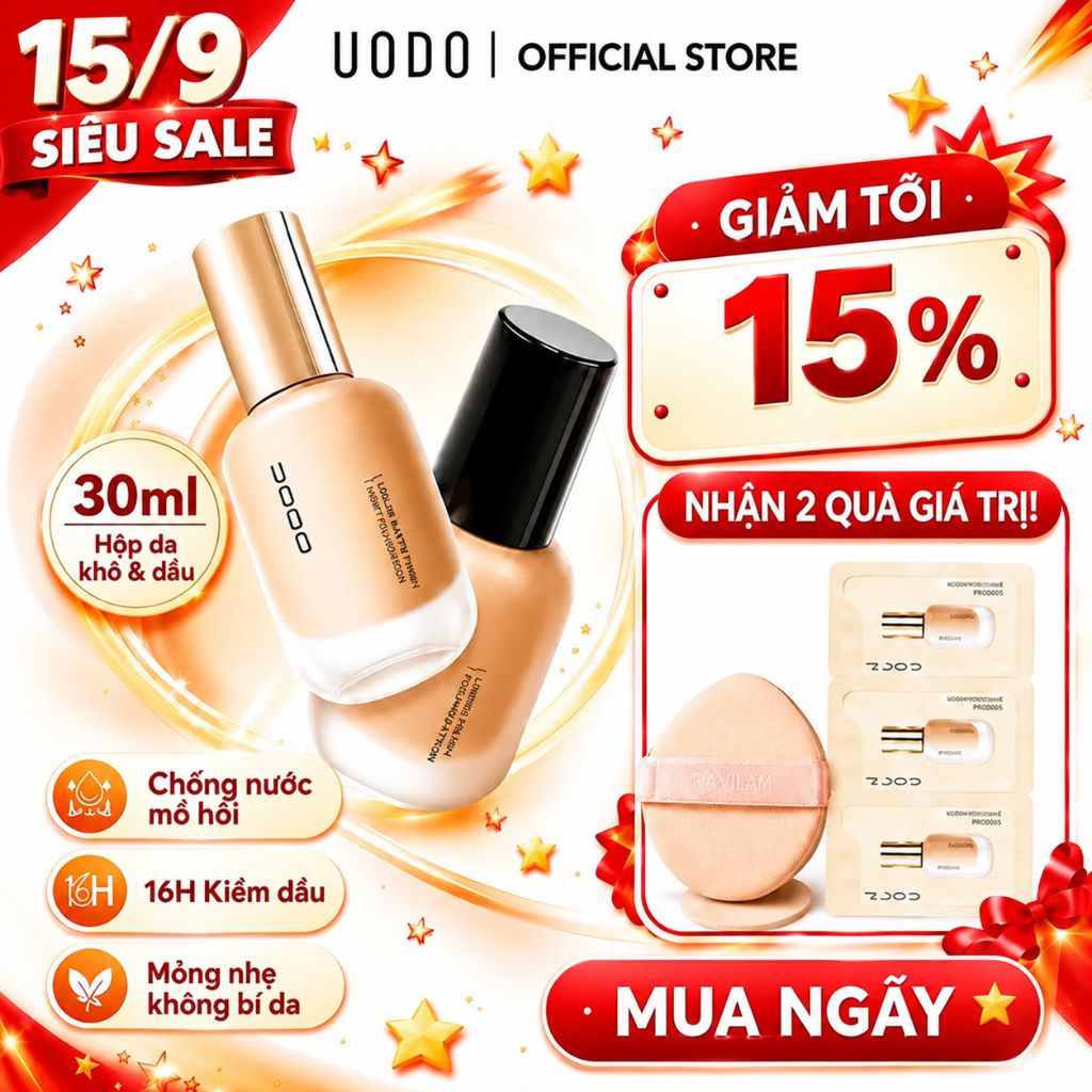 UODO Kem Nền 30ml Cho Da Dầu Da Khô Kiềm Dầu 12H Chống Mồ Hôi Không Mốc Nền Lâu Trôi Tự Nhiên