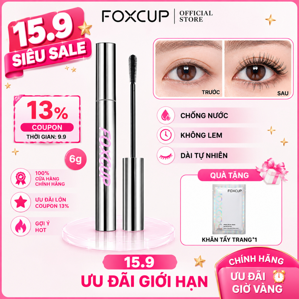 Mascara FOXCUP Giúp mi dài tơi tự nhiên nhanh khô chống nước không lem trôi 6g