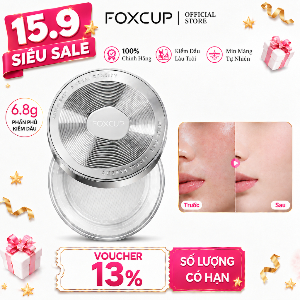 Phấn phủ FOXCUP kiềm dầu 12H chống nước mịn nhẹ không bí da 3 màu tùy chọn 6.8g