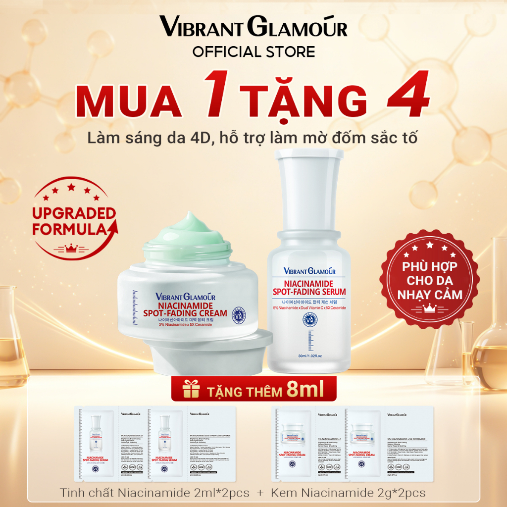 Bộ Đôi Serum & Kem Niacinamide 2.0 VIBRANT GLAMOUR | Mờ Đốm Sẫm Không Tái Sạm, Dưỡng Trắng Đều Màu, Phục Hồi Hàng Rào Da, Không Nhờn Rít, Phù Hợp Da Nhạy Cảm