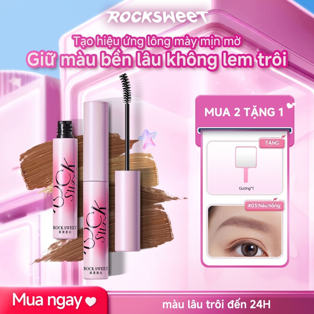 ROCKSWEET RS Mascara Lông Mày – Nhung Mỏng Và Bền, Có Lông Mày Hoang Dã, Lông Mày Bền, Màu Cà Phê Sữa, Chống Bẩn