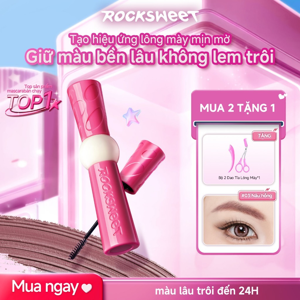 ROCKSWEET Mascara Lông Mày 2.0 – Họa Tiết Mờ Nhung Cho Lông Mày Trông Tự Nhiên, Chống Thấm Nước, Chống Mồ Hôi, Chống Nhòe. Một Cú Vuốt Mang Lại Màu Sắc Phong Phú, Thân Thiện Với Người Mới Bắt Đầu