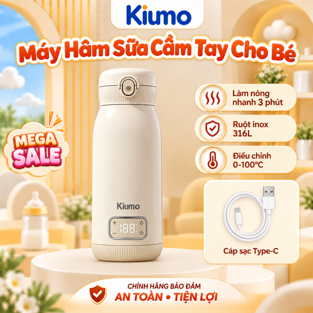 Kiumo 450ML Ấm Siêu Tốc Giữ Nhiệt Không Dây Di Động Sữa Cho Bé 3 Phút Làm Nóng Nhanh Ấm Siêu Tốc Điện Di Động