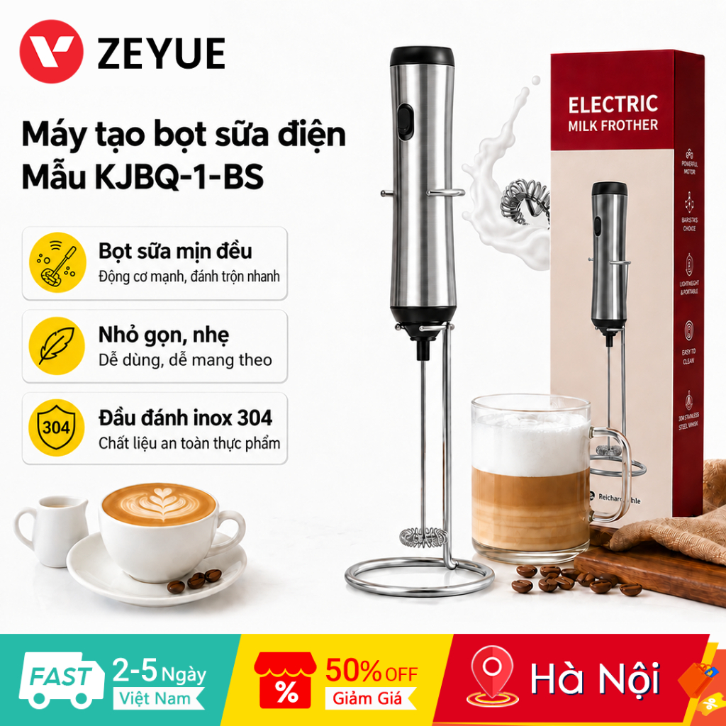 Cliton Máy Tạo Bọt Sữa KJBQ-1 Đánh Hiệu Quả Milk Frother Máy Đánh Bọt Sữa, Máy Tạo Bọt Cà Phê