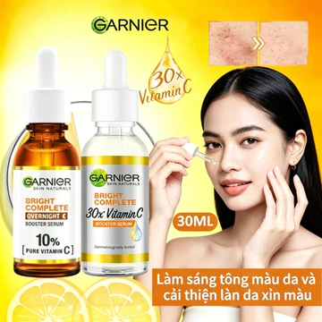 Bộ đôi Serum Garnier Bright Complete Day and Night Vitamin C dành cho da sáng hơn và điều Hỗ trợ giảm mụn trứng cá