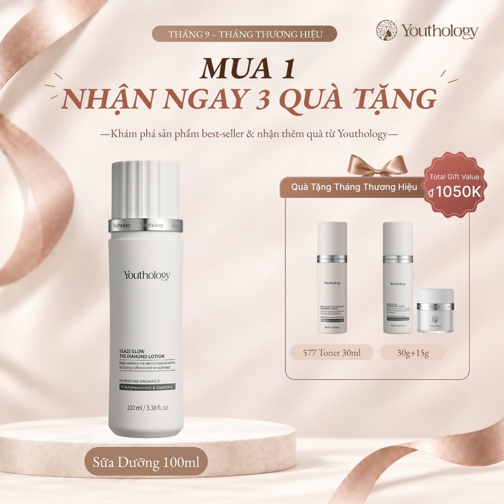 Youthology Sữa Dưỡng Trắng Da Mặt 100ml Dưỡng Ẩm Sáng Da Mờ Thâm Đều Màu Da Niacinamide Alpha Arbutin