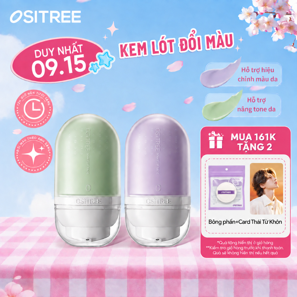 Ositree Kem nền đổi màu 2 in 1 - Kem lót + che khuyết điểm, dưỡng ẩm, mịn da, phù hợp mọi loại da 25g