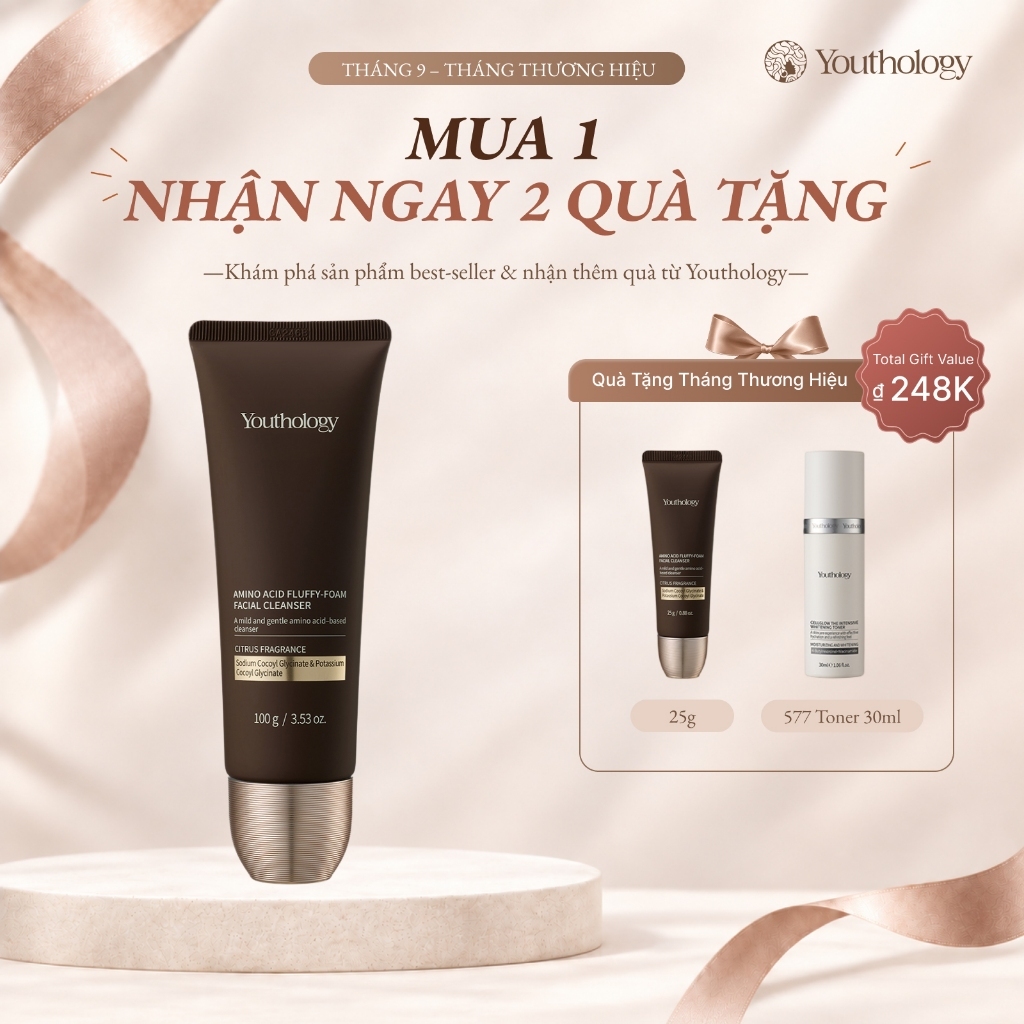 Youthology Sữa Rửa Mặt Amino Acid Tạo Bọt 100g - Làm Sạch Sâu Dịu Nhẹ, Bọt Mịn Dày, Thông Thoáng Lỗ Chân Lông
