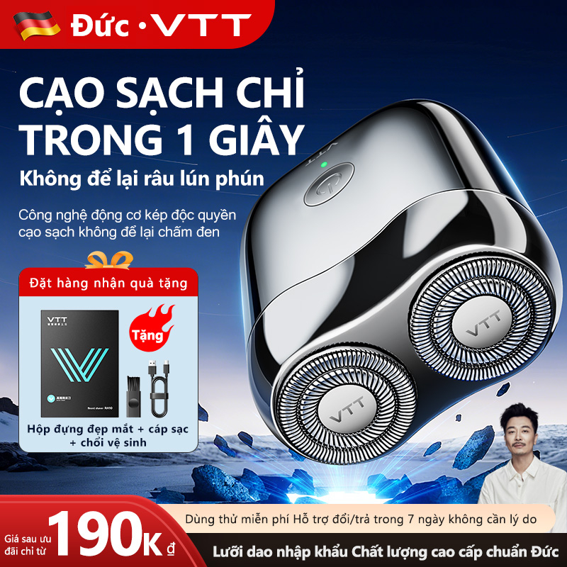 Máy Cạo Râu VTT Điện Nam Chống Nước - Động Cơ Đức, Sạc Từ, Pin Trâu, Mini Quà Tặng Nam Giới