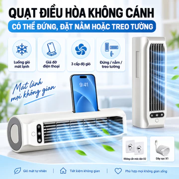 Quạt tháp không cánh có thể sạc lại USB 3000mAh Pin Quạt treo tường Không khoan Quạt để bàn di động cho phòng ngủ nhà bếp gia đình