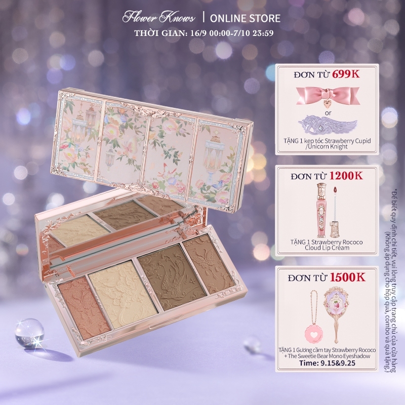 Bảng Phấn Bắt Sáng Tạo Khối Flower Knows Butterfly Cloud Collar Bộ Sưu Tập  Highlight & Contour 4 Ô 16g