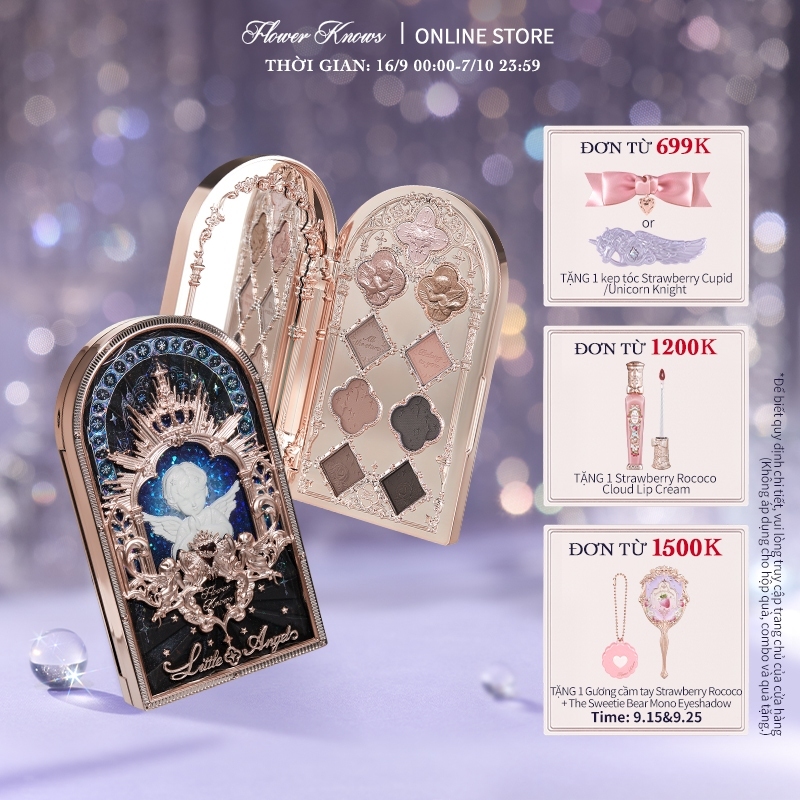 Bảng phấn mắt Flower Knows hình thiên thần nhỏ phối hoa xinh xắn 10.5g