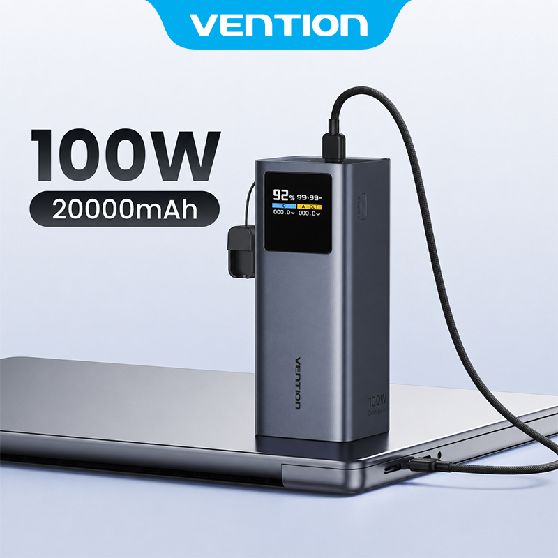 Vention Pin Sạc Dự Phòng 20000mAh 100W  Sạc Nhanh PD 3.0 Cho Điện Thoại Laptop MatBook Màn Hình TFT Sẵn Cáp Sạc USB C Sạc Đồng Thời 2 Thiết Bị