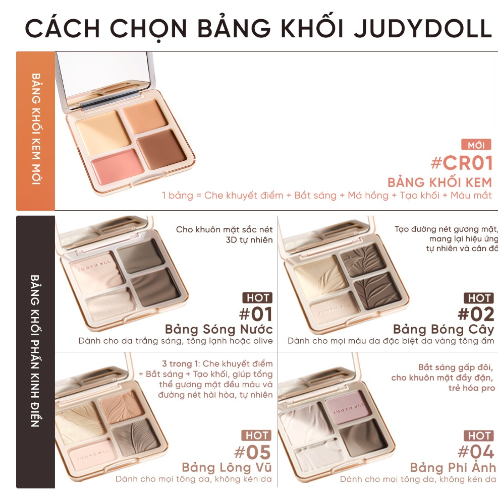 Bảng Phấn Tạo Khối Bắt Sáng 4 Ô JUDYDOLL Highlight & Contour Palette Mỏng Mịn Dễ tán Chuẩn màu 3D Lâu trôi 9g | BigBuy360 - bigbuy360.vn