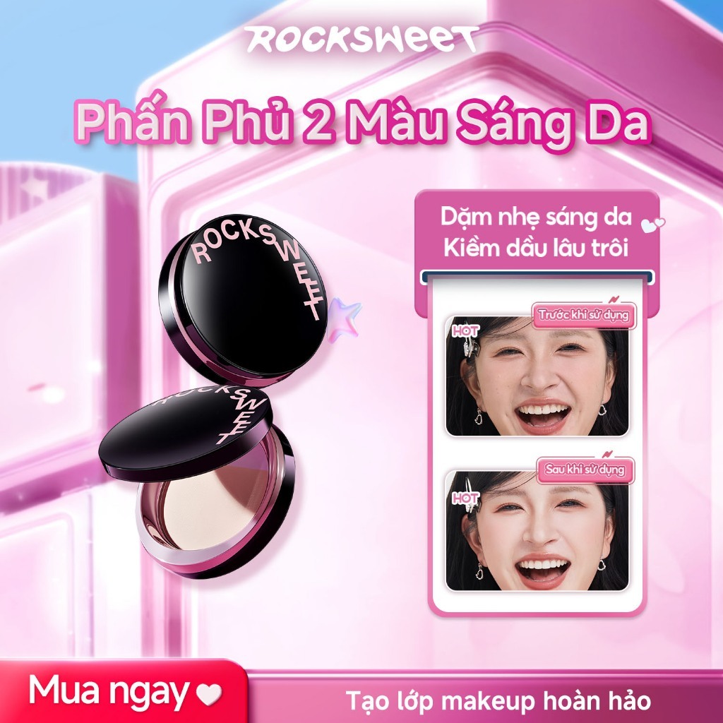 ROCKSWEET Phấn Phủ Kiềm Dầu – Mịn Nhẹ, Che Phủ Lỗ Chân Lông, Hiệu Ứng Mờ Lì Tự Nhiên