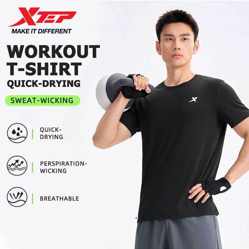 【XTEP】Áo nam khô nhanh Áo cầu lông đi bộ đặc biệt Huấn luyện thể dục Chạy bộ thể thao khô nhanh
