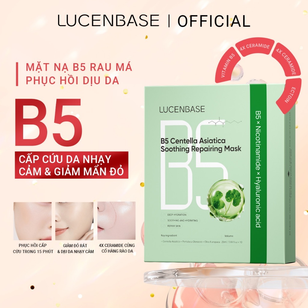 Mặt nạ phục hồi độ ẩm chuyên sâu Lucenbase B5 - Centella Polysaccharide (10 tờ / hộp)