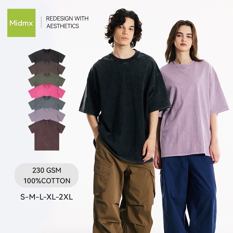 Áo thun nam Midmx wash cotton Áo Thun TRơn Nam Nữ Form Oversize áo phông xị