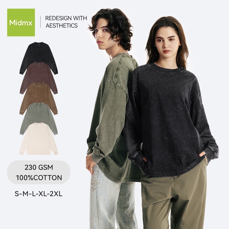 Áo thun dài tay trơn unisex Cotton 280GSM áo thu đông nam Midmx local brand