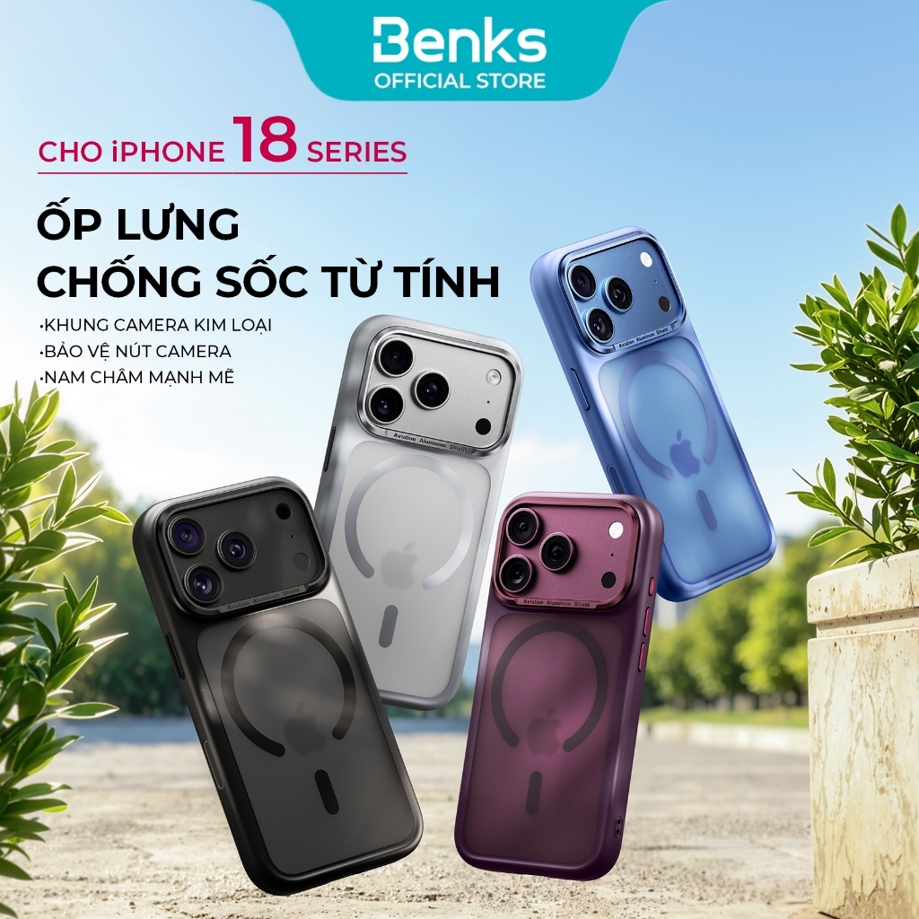 BENKS Ốp iPhone 17 / 18 Series Từ Tính, Ốp Chống Sốc Chống Rơi, Mỏng Nhẹ, Mặt Lưng Mờ Trong Suốt, Bảo Vệ Quân Đội
